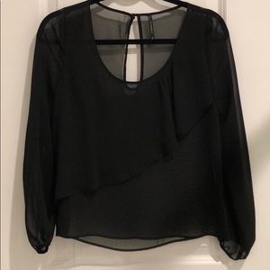 Sheer black blouse with overlay detail